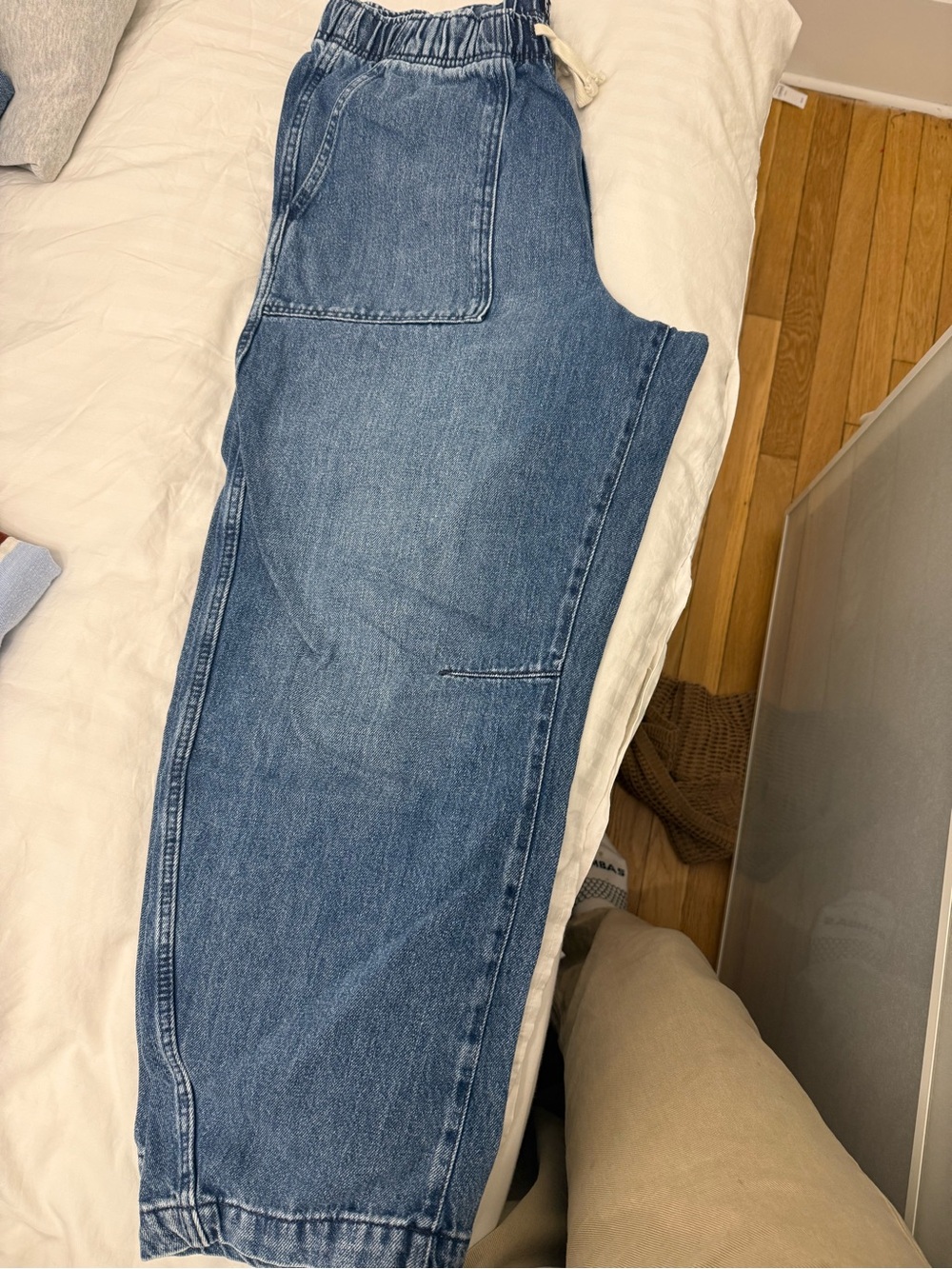 GAP Denim Pull-On Joggers - Indigo Blue with Cream Tie